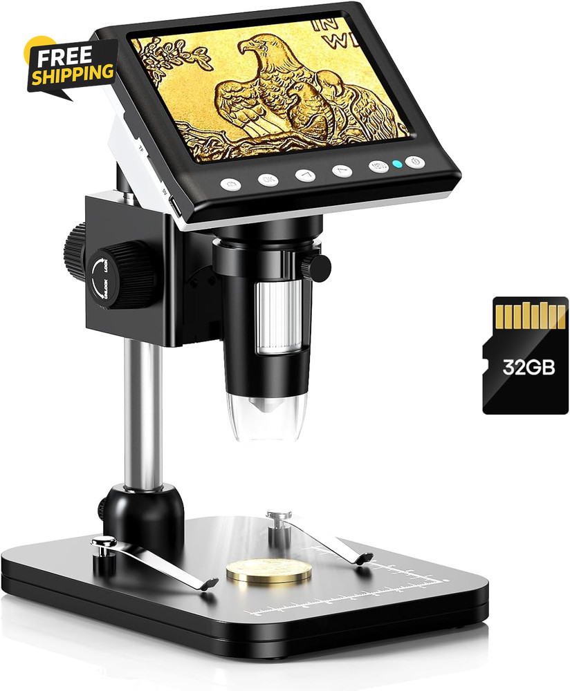 4.3'' IPS Coin Microscope, 1000X Magnification Digital Microscope