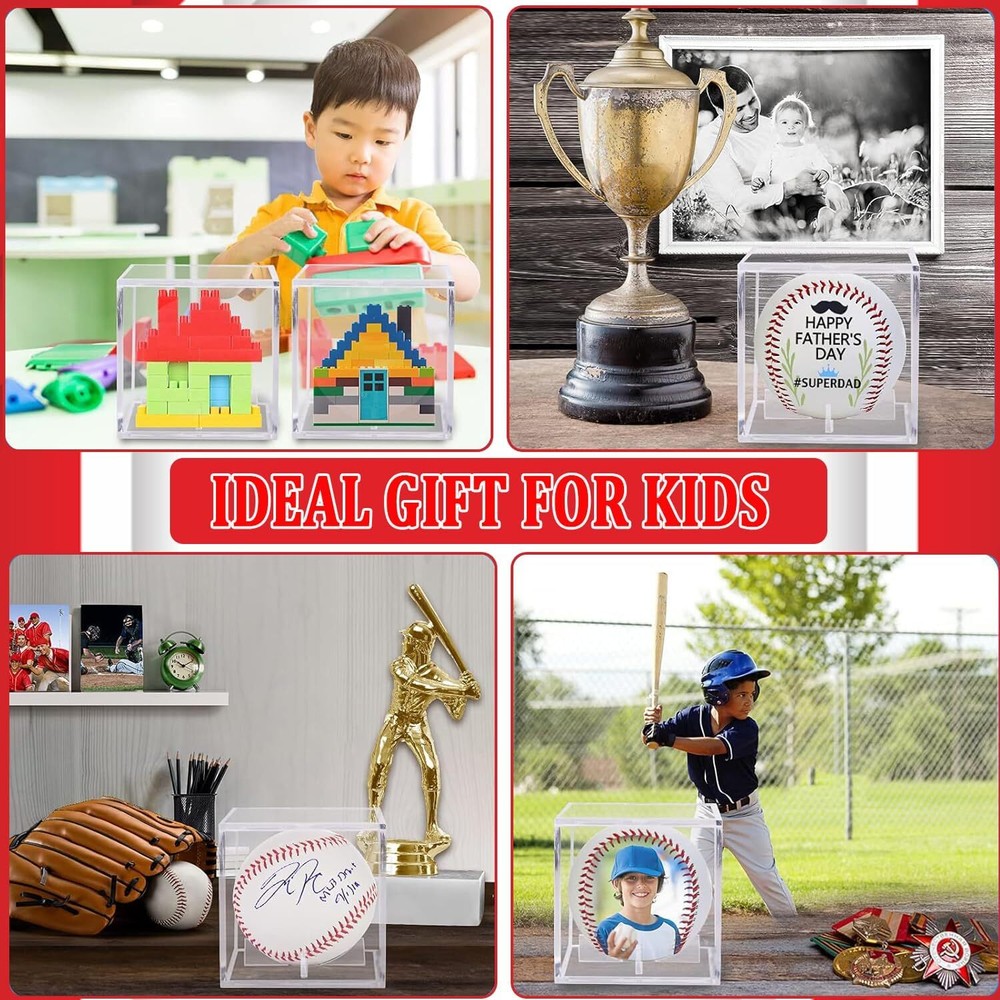 2Pcs Baseball Cube UV Protection Display Case Holder with Built in Stand Clear