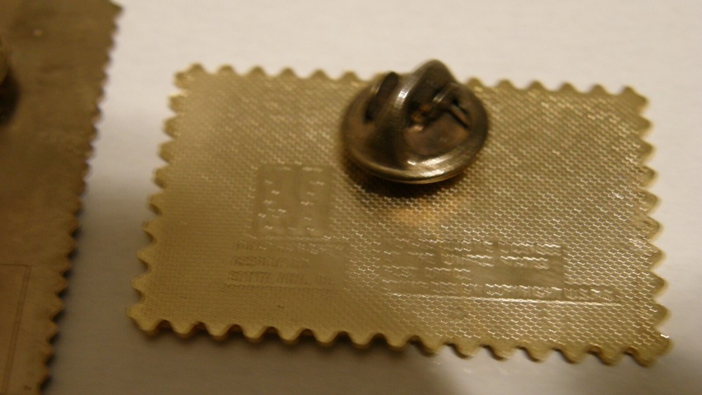 Love / Pharmacy / Amethyst Postage Stamp Pinbacks Three Total Lightly Used