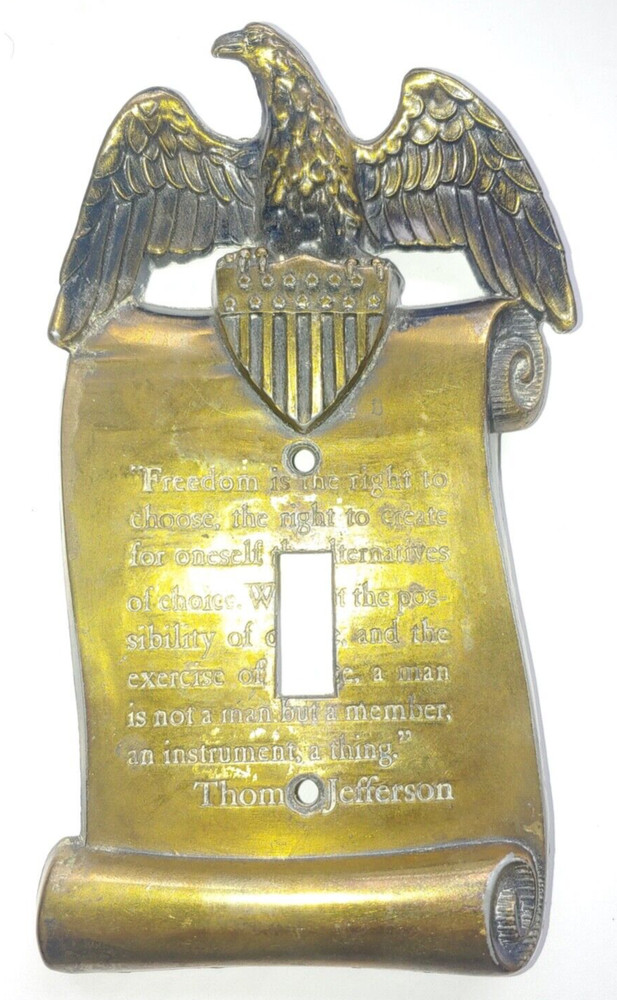 Vintage American Eagle Freedom Thomas Jefferson Brass Single Light Switch Cover