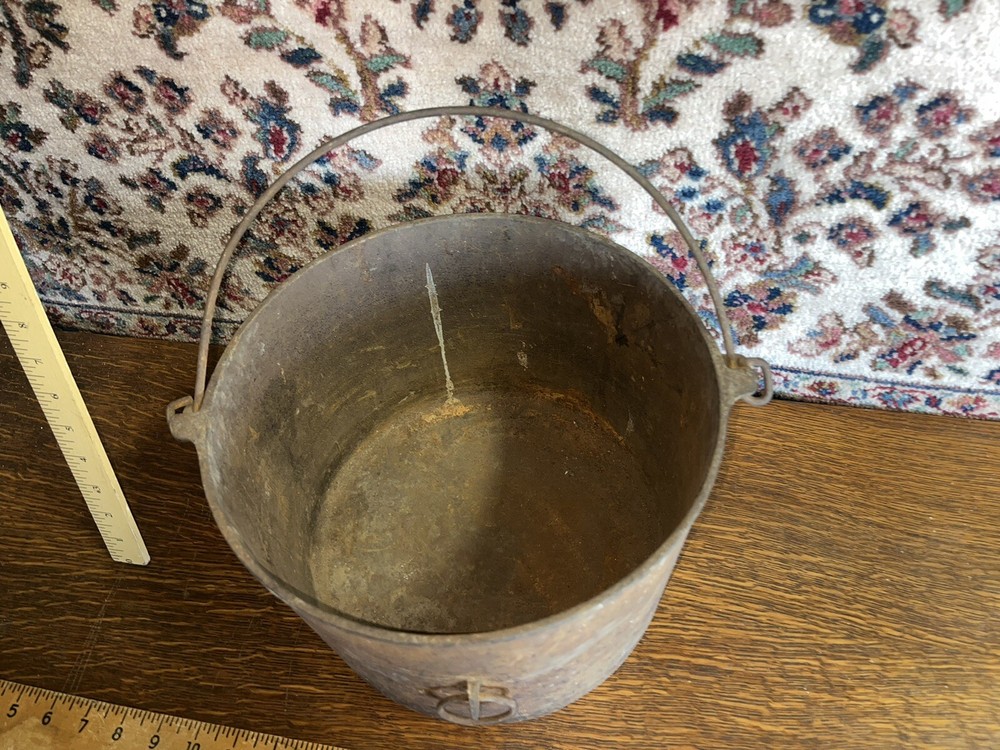 Antique Heavy Iron Cauldron Bucket