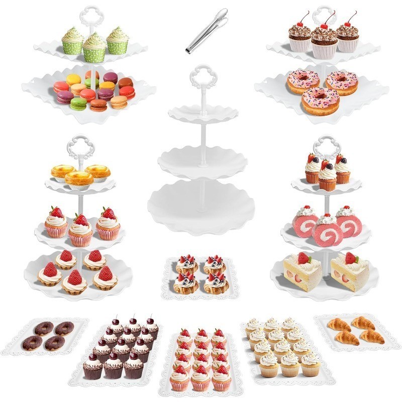 7 Pcs Dessert Table Display Set 2 x 3 Tiered Cupcake Stand Holder