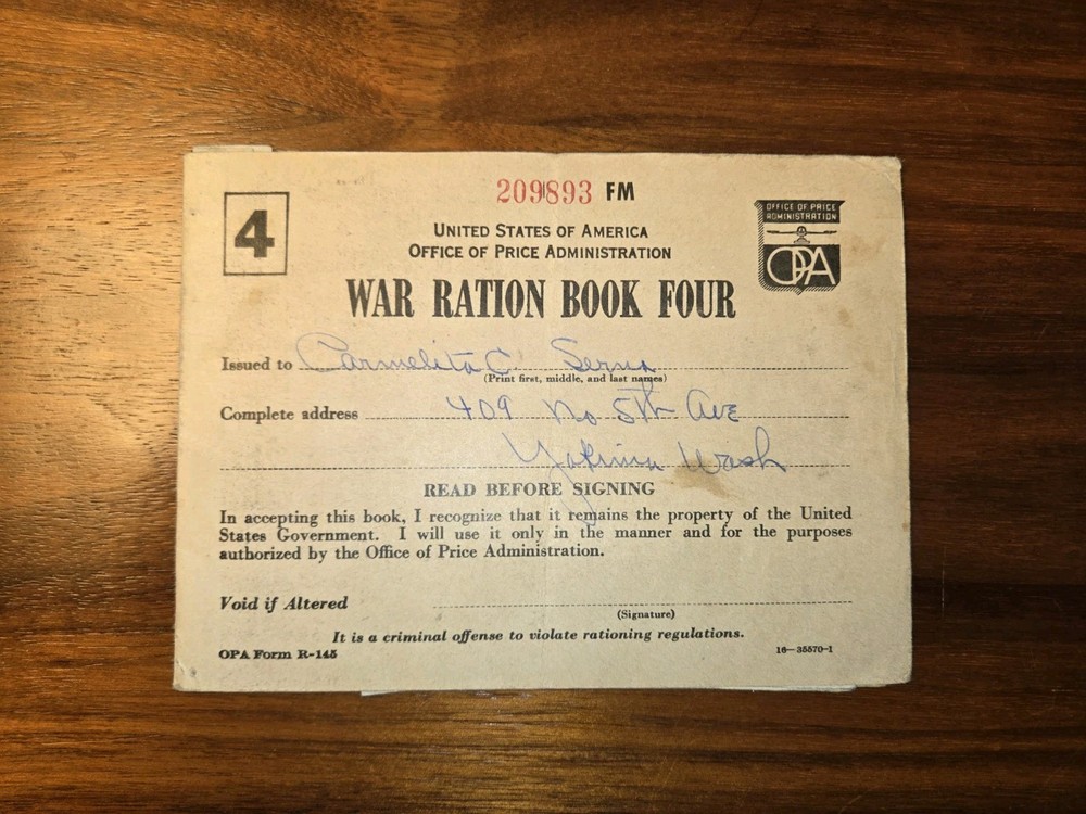 World War Two Ration Book #4 W/Stamps