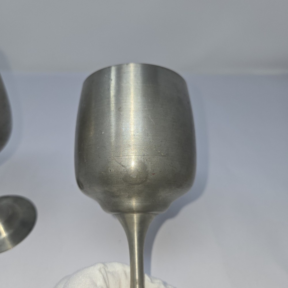 2 Judy Danforth Pewter Wine Goblets Vermont Handmade Tavenware Signed 1976