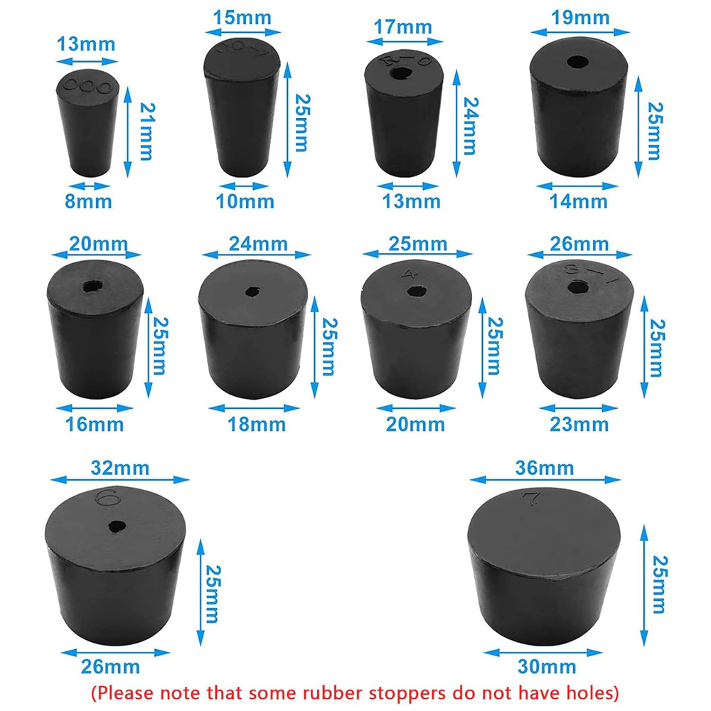 22 Pack Solid Rubber Stoppers 000# -7# - Tapered Laboratory Test Tube Stopper Pl