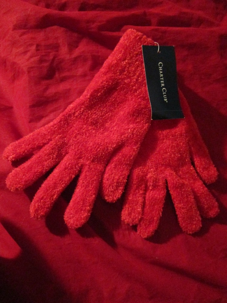 Charter Club Solid Chenille Gloves Red