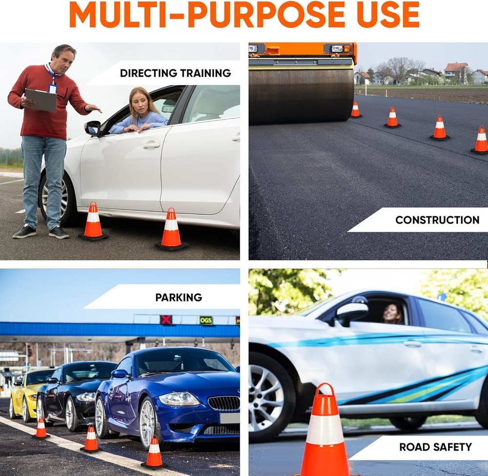 Pyle 12" PVC Cone - 6 Pieces High Visibility Structurally Stable for Traffic