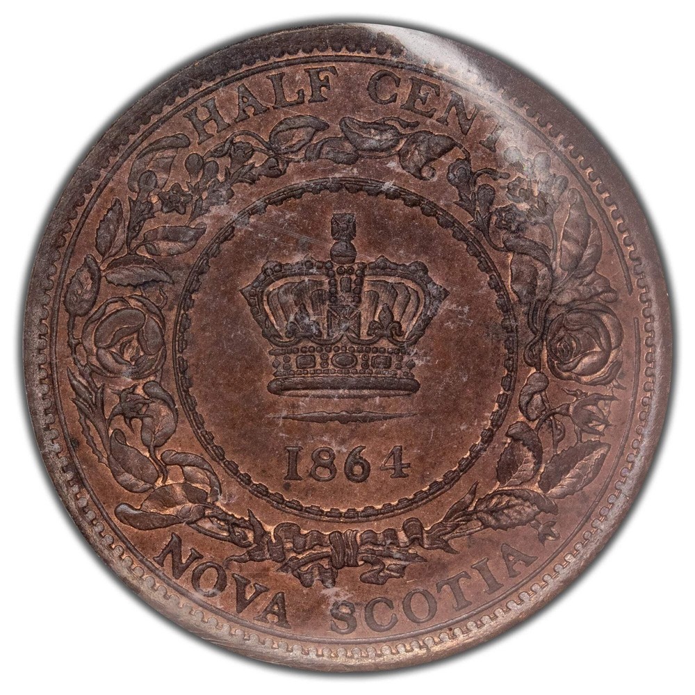 Nova Scotia 1864 1/2c Half Cent Coin - ICCS MS-63
