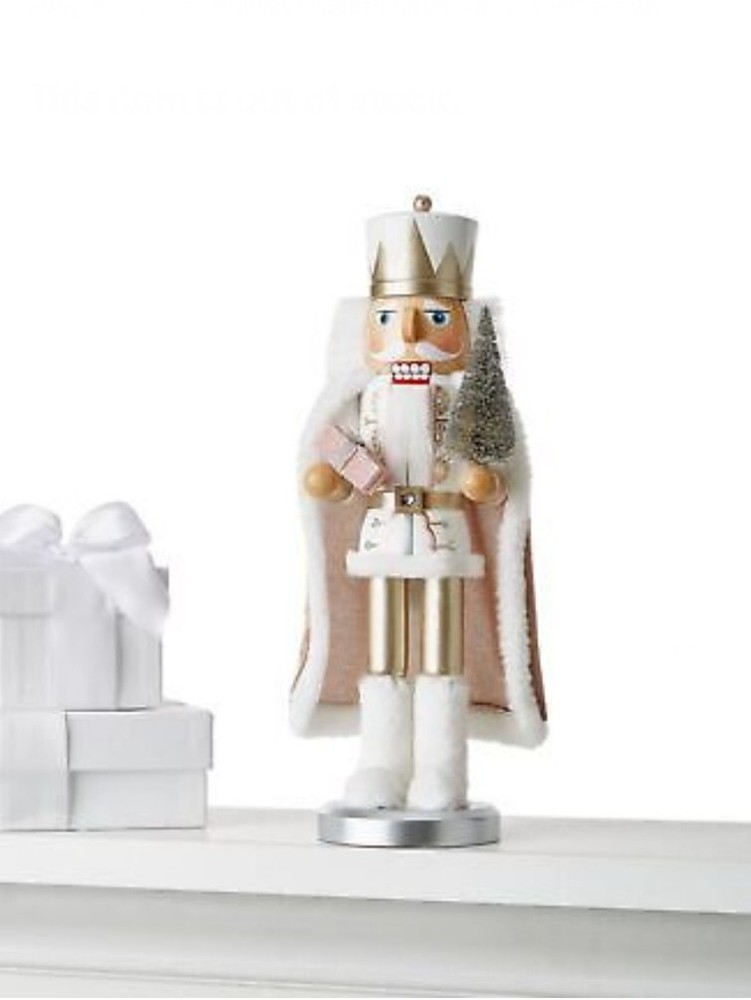 Holiday Lane White Cape Nutcracker Holding Tree & Gift. NEW