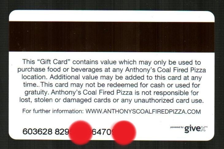 ANTHONY'S COAL FIRED PIZZA Collectible Gift Card ( $0 )