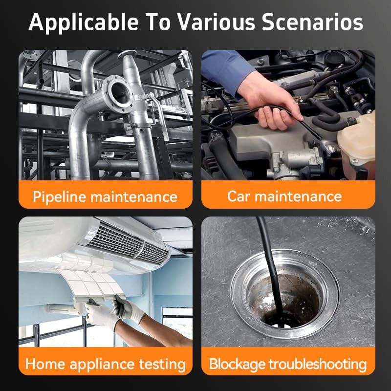 Dual-Lens Endoscope Camera with Light, Borescope 5" IPS Screen, black