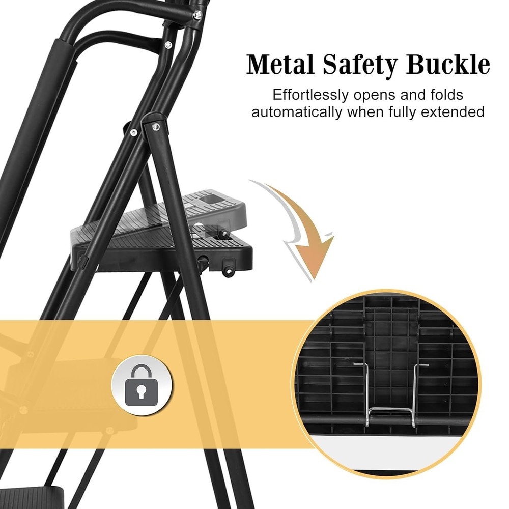3 Step stool Ladder with Handrails 500 lbs folding Attachable Tool Black