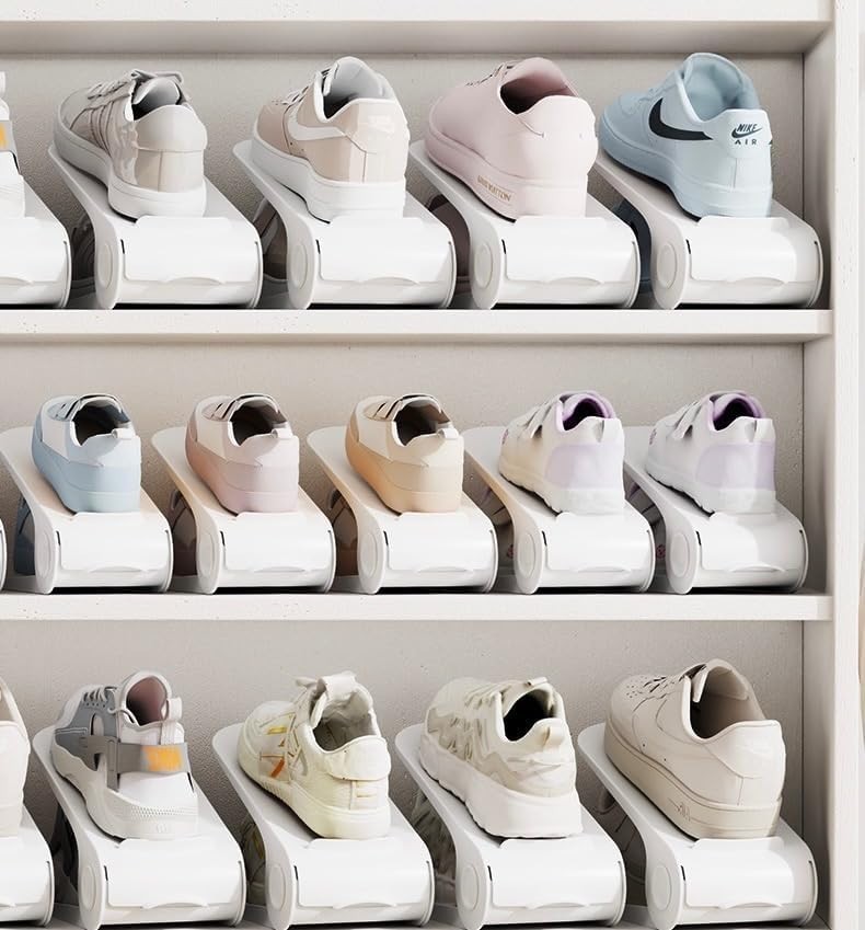 20 Pack Adjustable Shoe Stackers Organizers Space Saving White Organomics