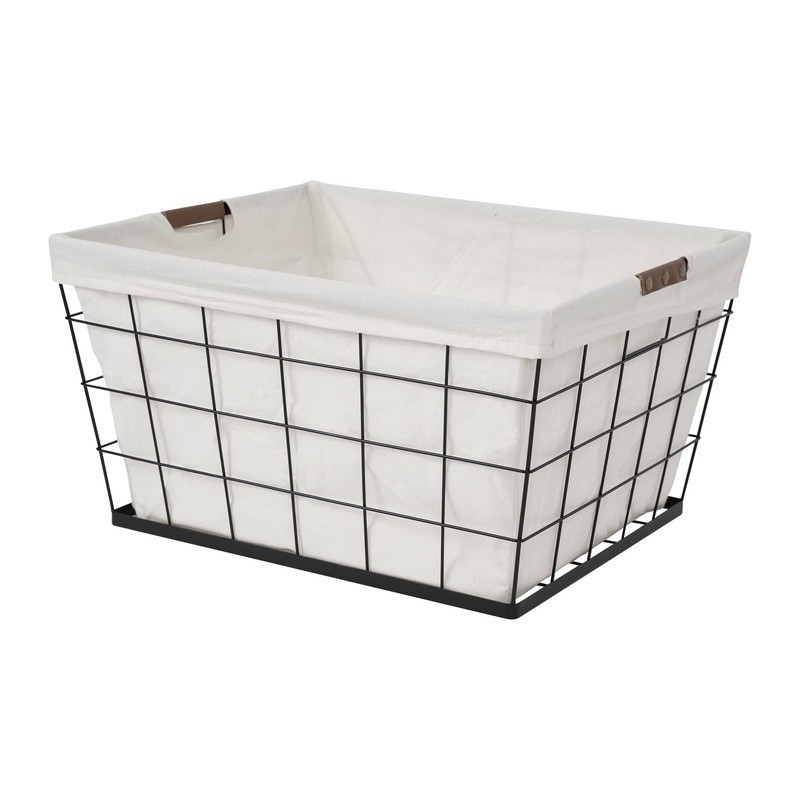 Rectangular Steel Wire Laundry Basket W/ Removable Cotton Liner Easy Transport