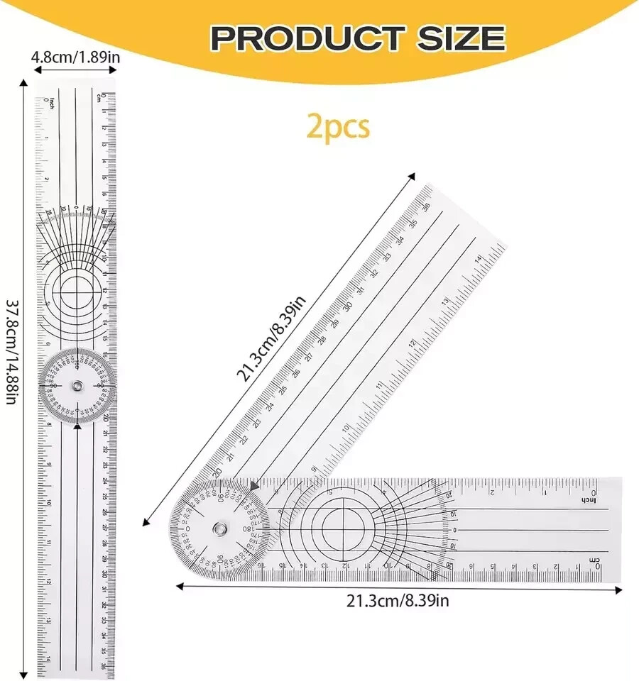 2Pcs Clear Plastic Goniometer Quick Angle Protractor Angle Finder Angle Ruler Ca