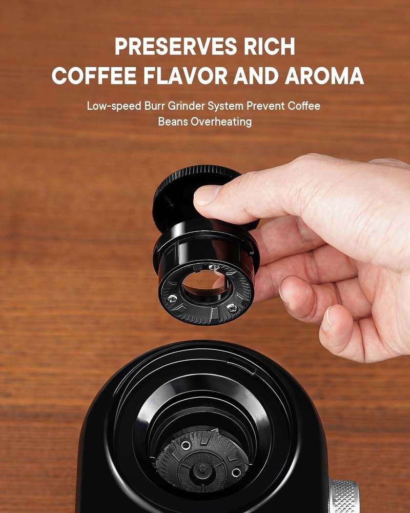 Durable Black Electric Coffee Grinder - 16 Adjustable Settings, Removable Burr