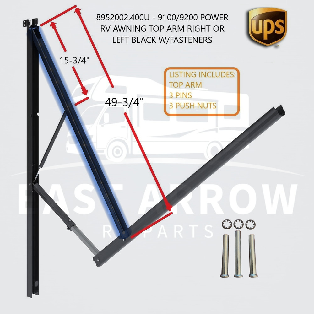 8952002.400U - 9100/9200 POWER RV AWNING TOP ARM RIGHT OR LEFT BLACK W/FASTENERS