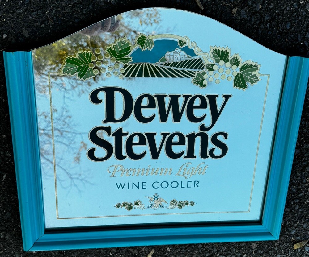 DEWEY STEVENS PREMIUM LIGHT WINE COOLER BAR MIRROR FRAMED 17”X 15”