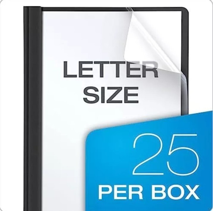 Clear Front Report Covers, Black, Letter Size, 25 per box (55806EE)
