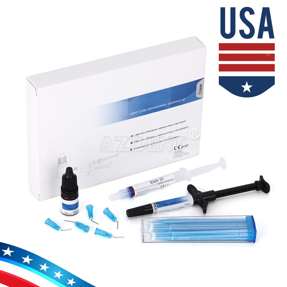 Dental Orthodontic Light Cure Adhesive Bonding Curing Paste Etchant Gel Kit