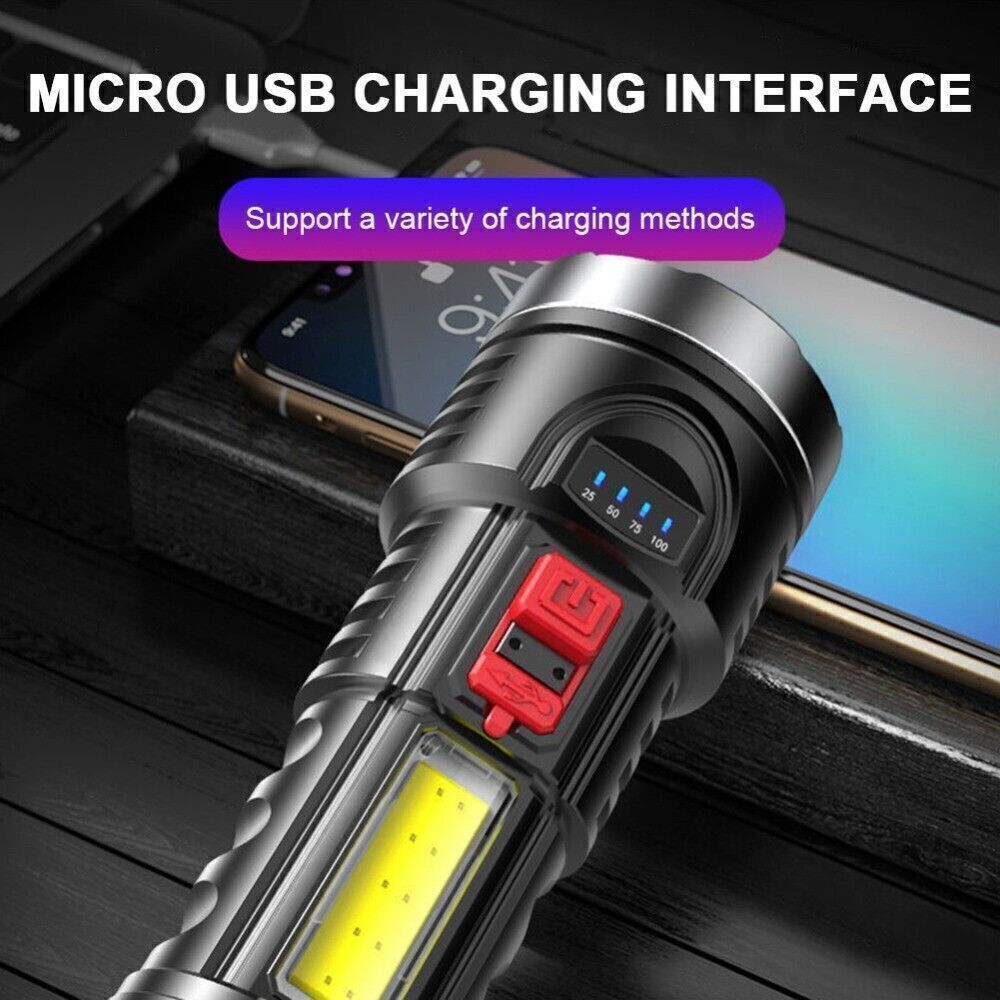 3500000LM LED Flashlight Hand Torch Work Light 4 Modes Lamp USB Rechargeable