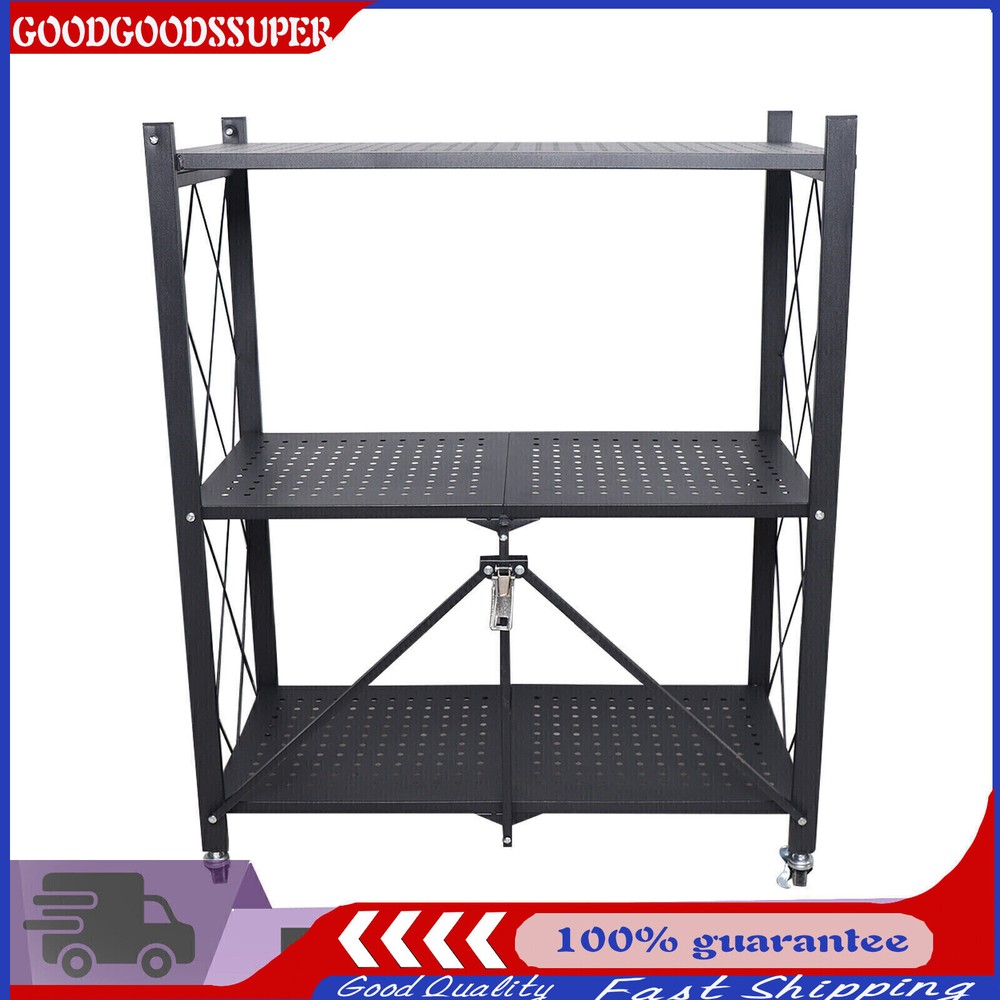 Foldable 3-Tier Metal Storage Rack Shelves Kitchen Storage Organizer Home Stand