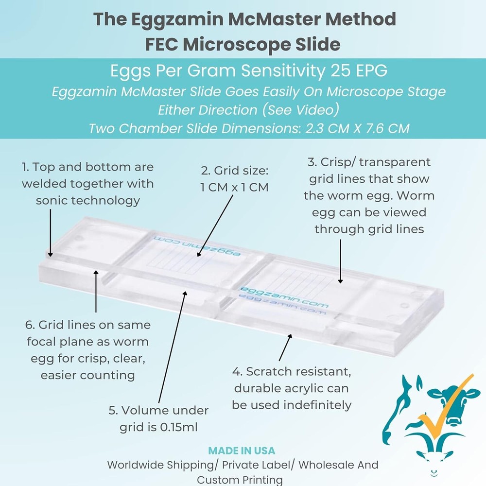 Bundle of 2 McMaster Method Microscope Slides, FEC (Fecal Egg Count) Double C...