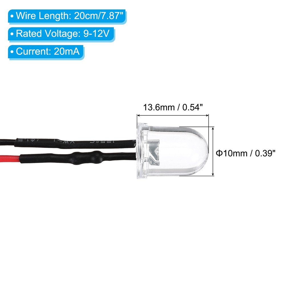 40 Pcs 9-12V DC 10mm LED Diode Light, Red Light