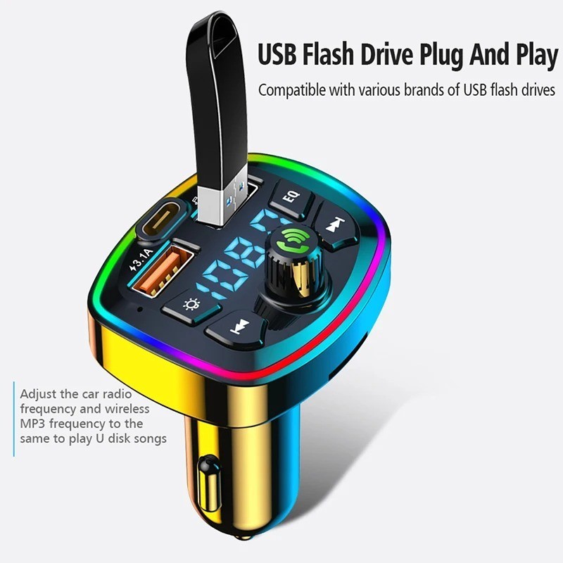 Car Bluetooth 5.0 FM Transmitter MP3 Player Dual USB Charger