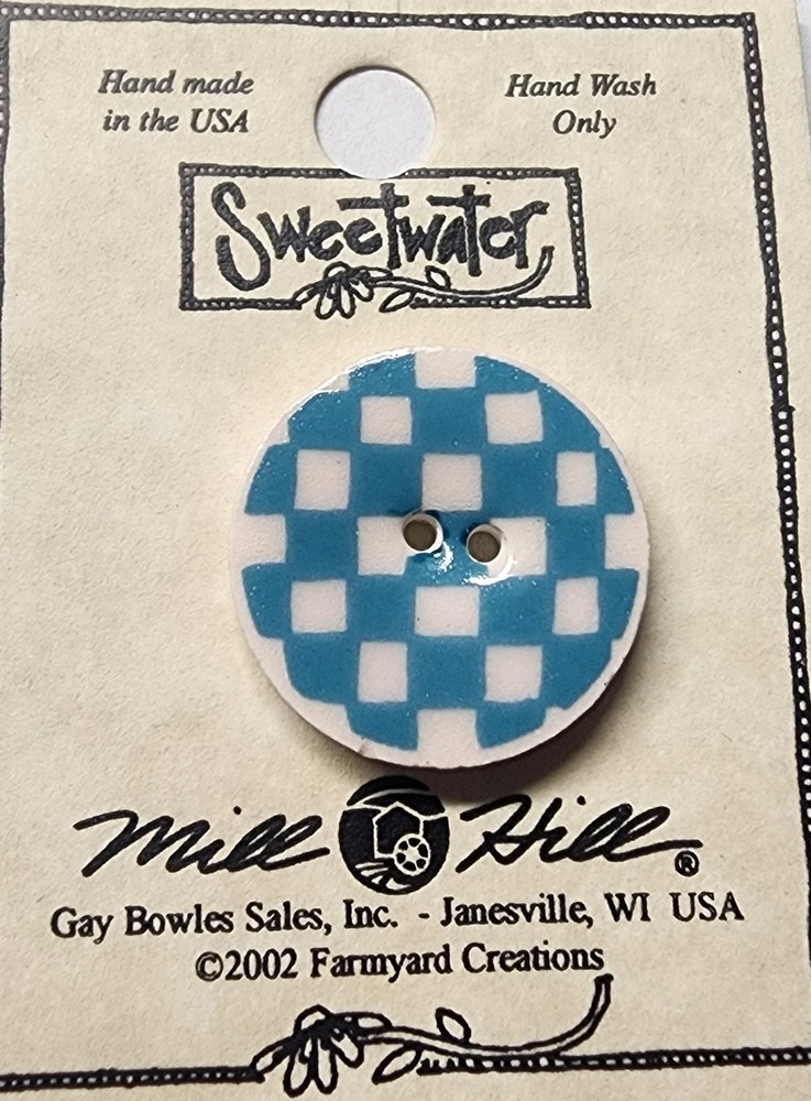DIY Mill Hill Ceramic Button - Blue Checker Button