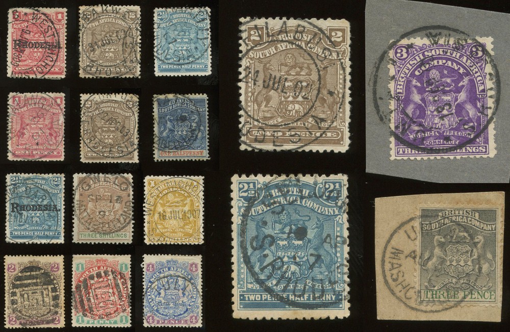RHODESIA 1892-1908 ARMS ISSUES POSTMARKS ..PRICED SINGLY