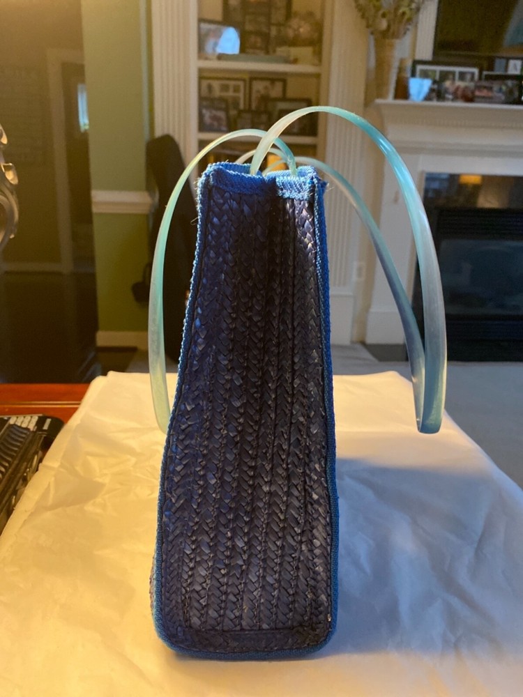 WOMENS BLUE VINTAGE STRAW SHOULDER BAG