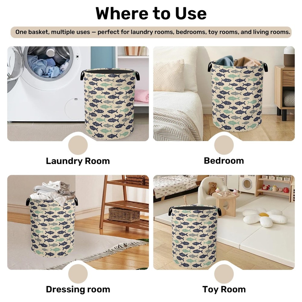 Cute Japanese-Style Fish Foldable Laundry Hamper - Waterproof Fabric Storage ...