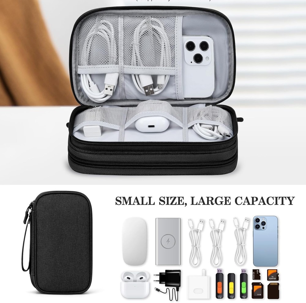 Medium Waterproof Travel Cable Organizer Bag - Double Layers for Electronics