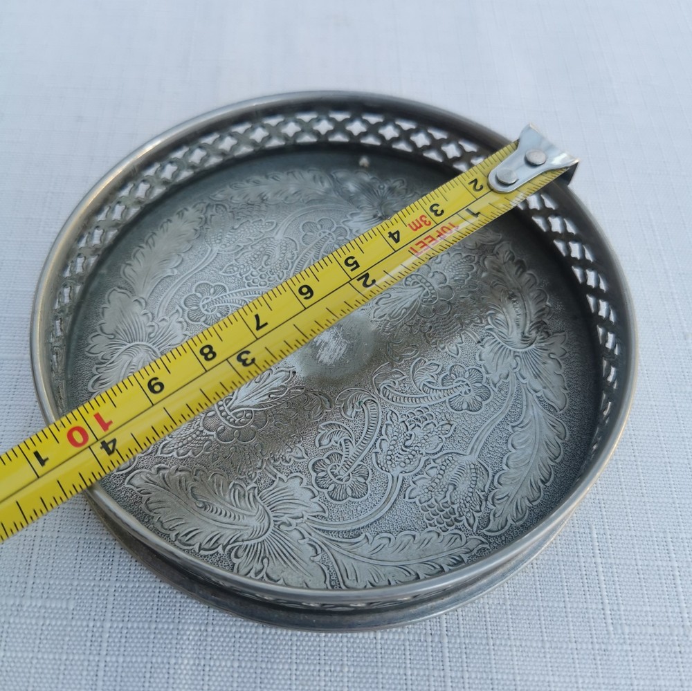 Vintage Silver Plate On Copper Coaster Pattern 10cm Sheffield