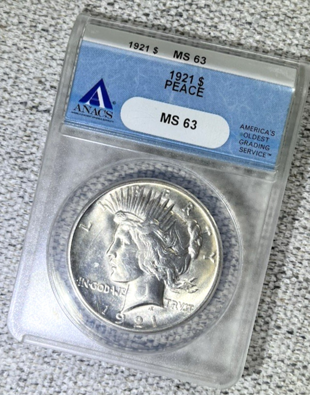 1921 Peace Silver Dollar ANACS MS63 BLAZER