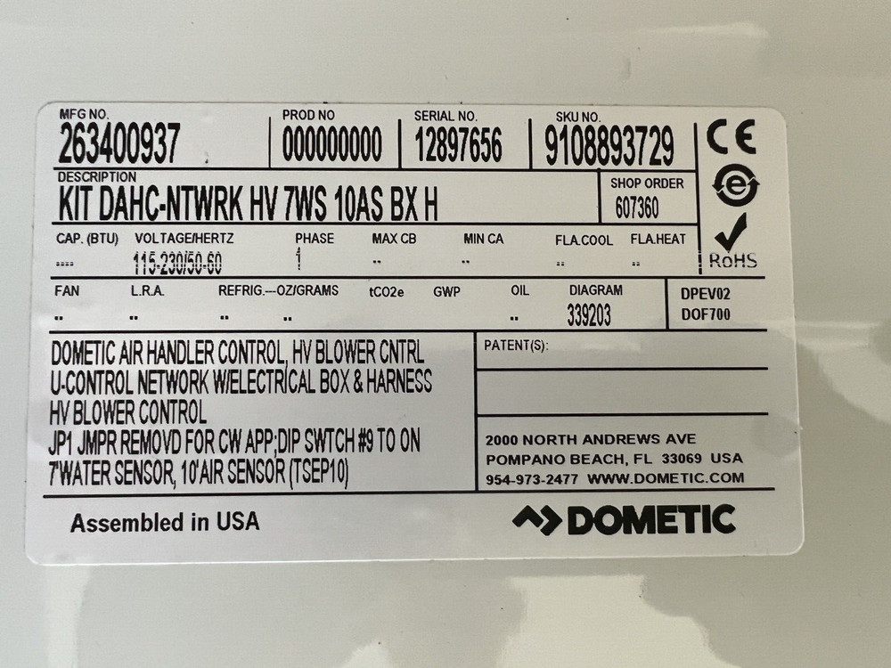 DOMETIC 263400937 Air Handler Control Unit