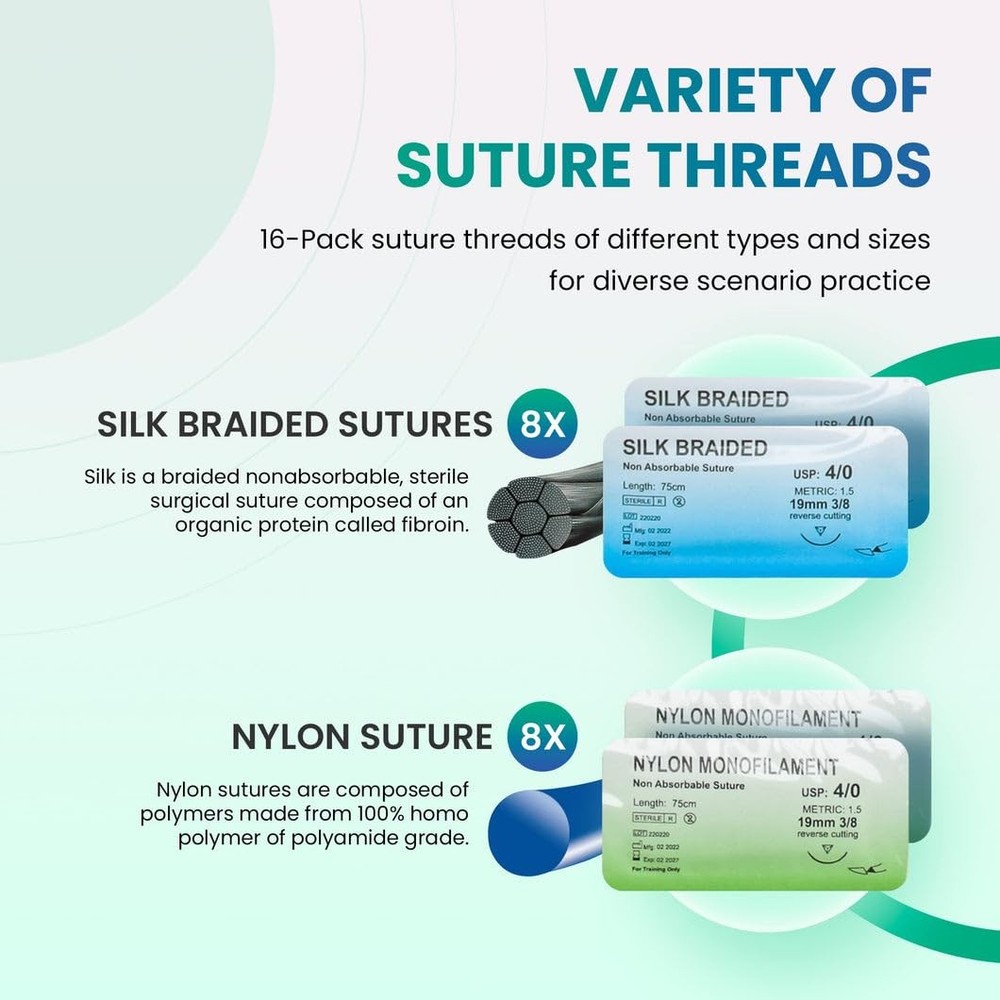Suture Practice Kit for Students | Including Large Silicone Pad, Suture Threa...