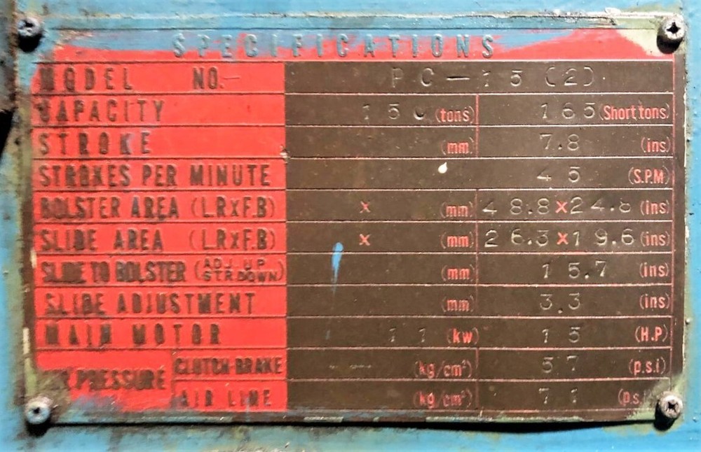 165 Ton Aida Press Single Point Press • Punch Press / Stamping Press