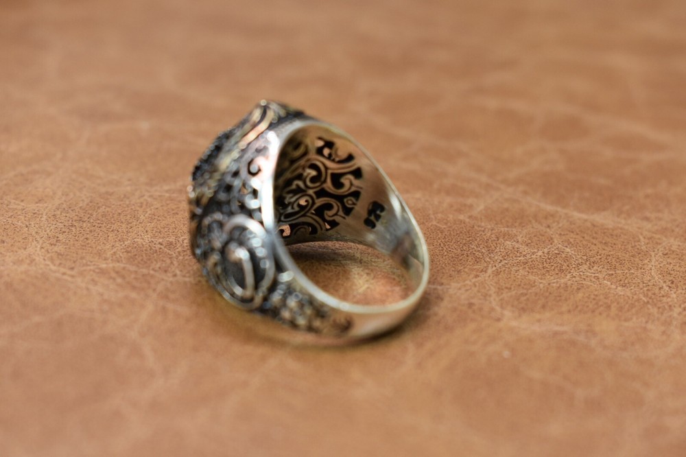 Handmade 925 Sterling Silver Men's Ring Double Eagle Pattern Size : 8 US MAN
