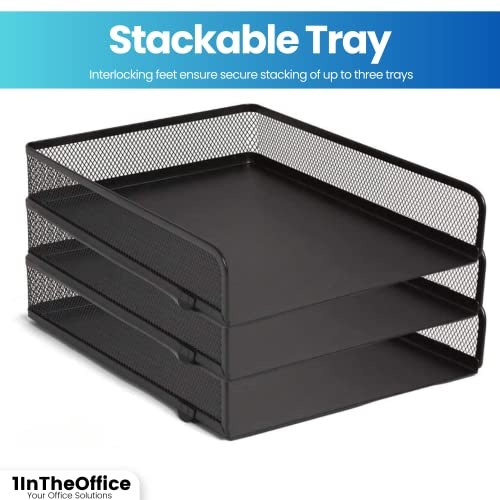 Desk Trays Stackable Letter Tray, Matte Black Wire Mesh Front-Load Paper Tray