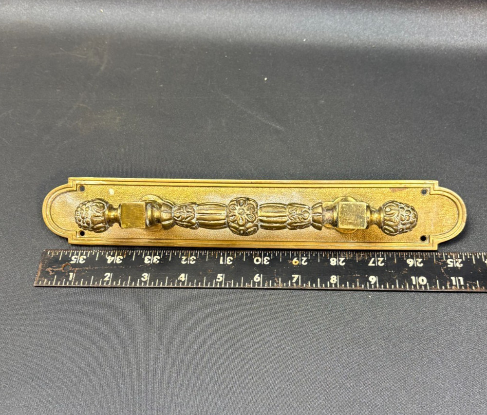 Vintage Ornate Solid Brass Door Pull Handle Victorian Style - 11.5"