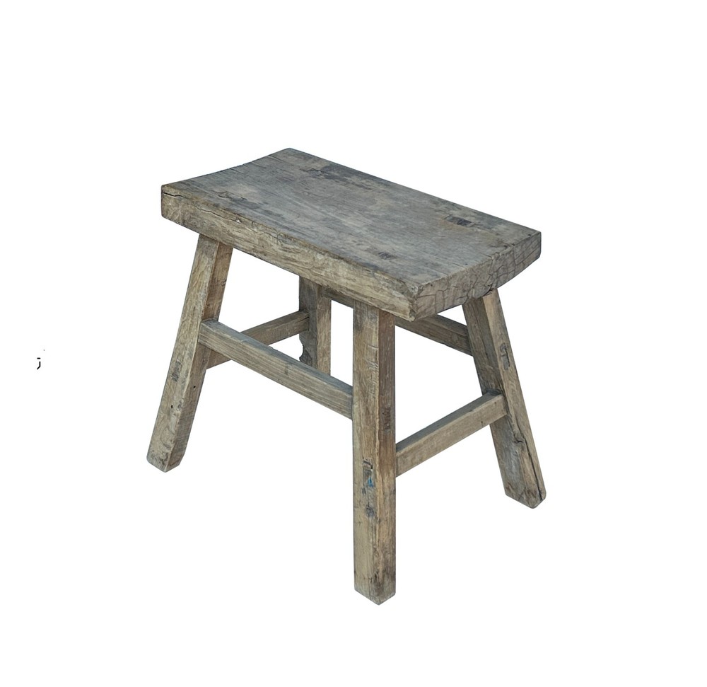 Rustic Raw Rough Wood Grain Rectangle Slim Stool Bench Side Table JK329