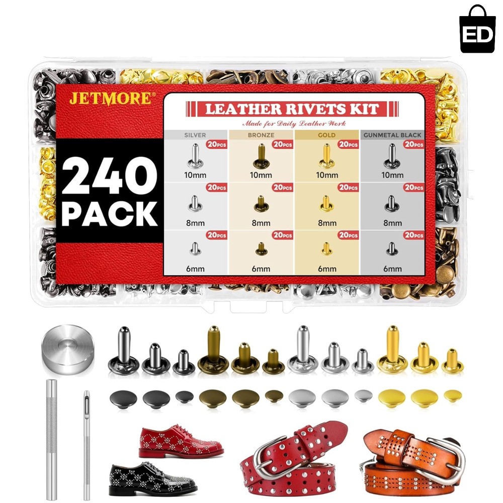Durable 240 Sets Leather Rivets with Tools - Perfect for Crafting & Repairs