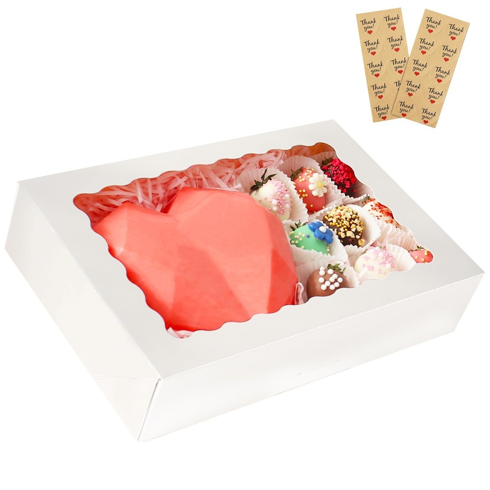 Auto-Pop Baking Boxes 20 Pack 12x8x2.5 Inch White Window Cookie Dessert Pie