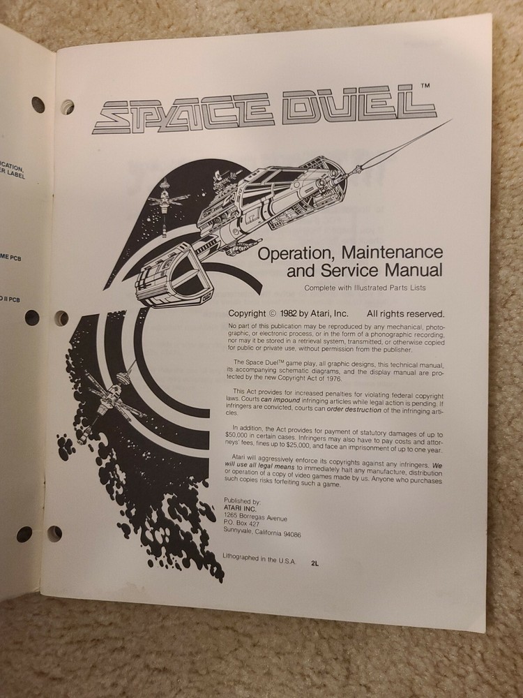 Atari Space Duel Arcade Game Machine Operation Service Manual