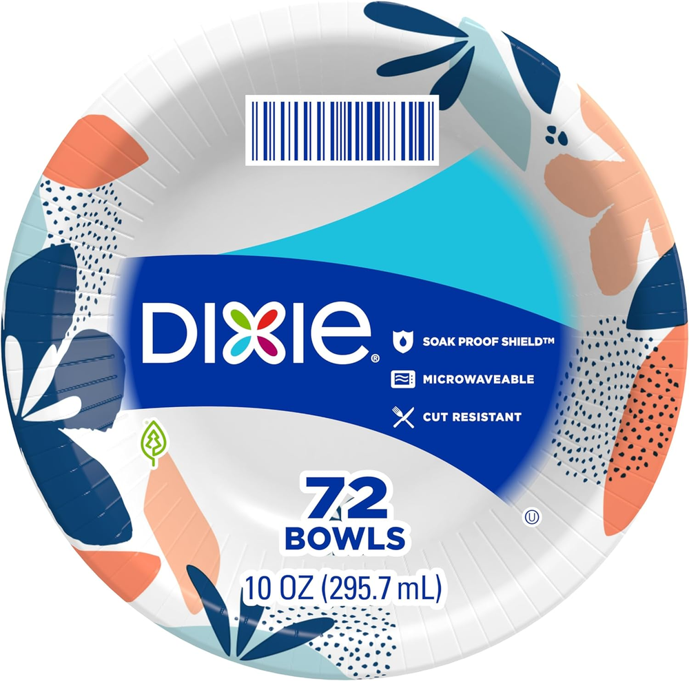 Dixie Small Paper Bowls, 10 Oz, 72 Count, Microwave-Safe, Soak-Proof, Disposable