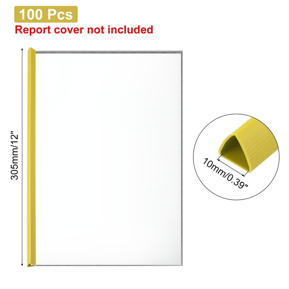 100Pcs Binding Bars, 10mm Binding Bars 70 Sheets Capacity, Yellow