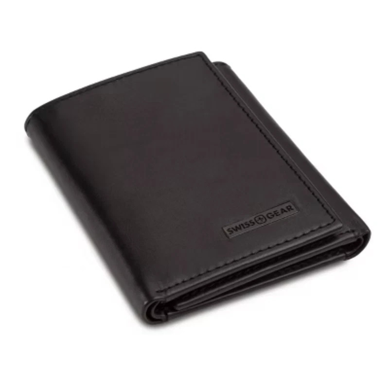 SWISSGEAR Trifold Wallet - Black Leather RFID Blocking Solid Pattern New