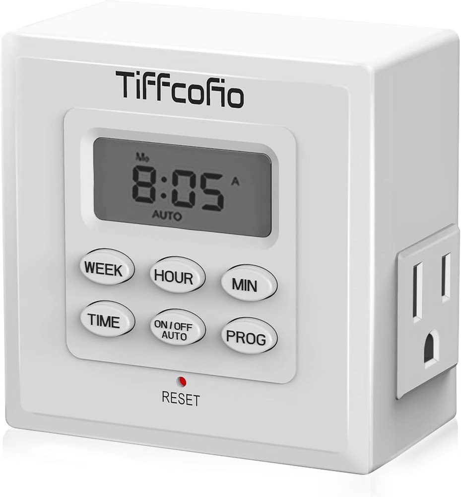 Tiffcofio Indoor Digital Light Timer, 7 Day Programmable Plug in Outlet White